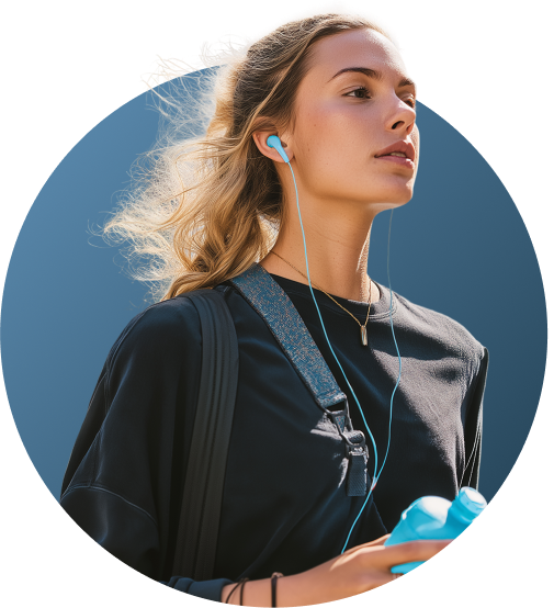 Rundes Bild mit junger aktiver Frau